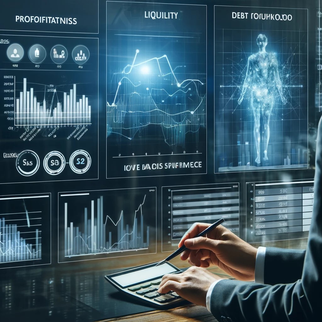 DALL·E 2024-08-16 19.37.10 - An image showing a financial analyst reviewing key financial performance metrics on a digital dashboard. The background includes charts and graphs dep