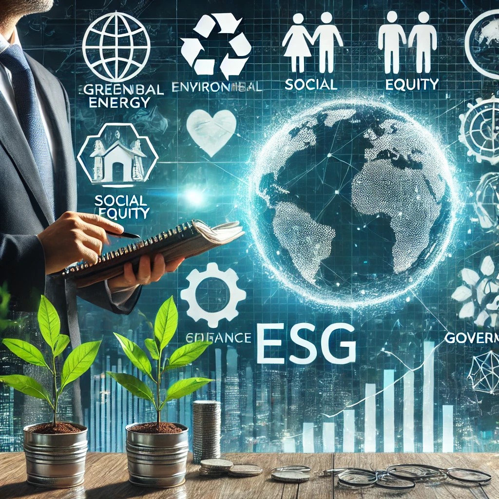 DALL·E 2024-08-16 19.45.28 - An image depicting sustainable investing in global financial markets, with a financial advisor reviewing an ESG-focused investment portfolio. The back