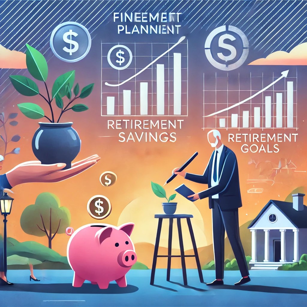 DALL·E 2024-08-16 19.18.44 - An image illustrating financial planning for retirement, with a financial planner helping a client create a retirement savings plan. The background in